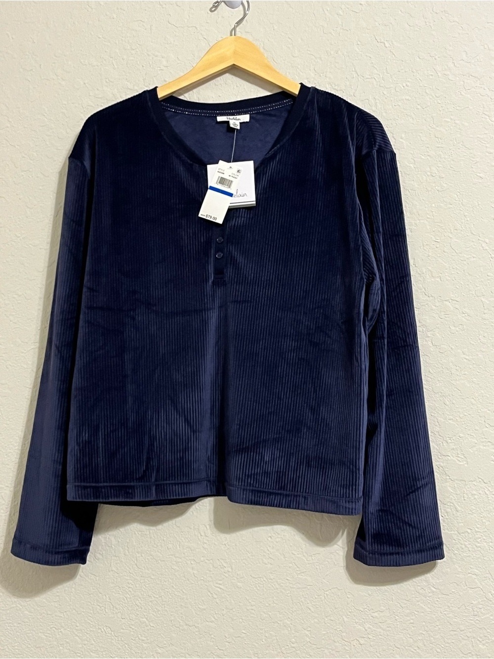 Navy Ribbed Velour Lounge Pajama Set XL Soft Henley Jogger NEW Cozy Comfy Winter